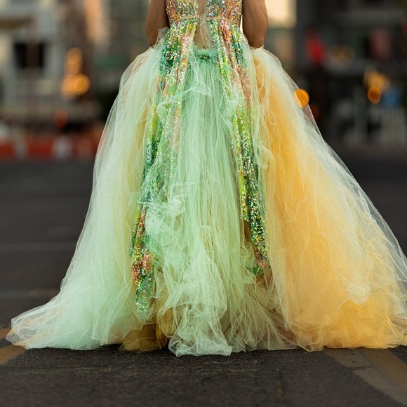 "CINDLE" Sequin Tie Dye Rainbow Wedding Ballgown Set - Picture 16 of 16